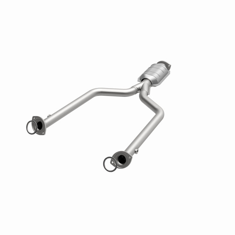 MagnaFlow 49085 oem grade direct-fit catalytic converter, opposite front three-quarter view of the turntable spin