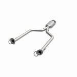 MagnaFlow 49085 oem grade direct-fit catalytic converter, opposite front three-quarter view of the turntable spin