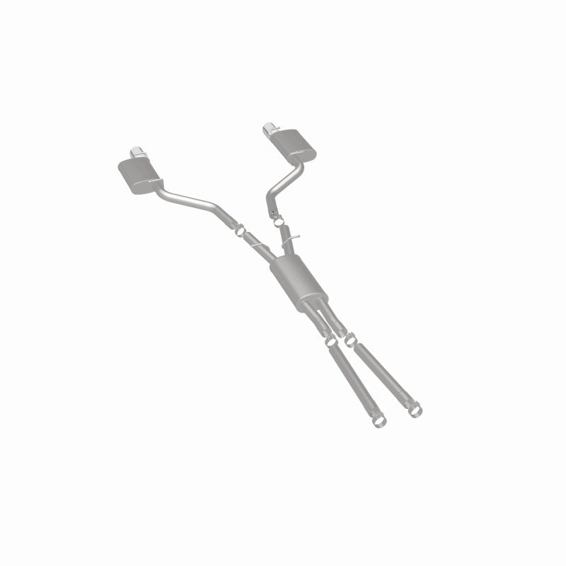 MagnaFlow 15628 street series cat-back exhaust, rear three-quarter view of the turntable spin