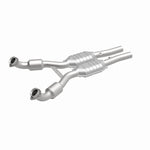 MagnaFlow 93989 hm grade direct-fit catalytic converter, front three-quarter view of the turntable spin