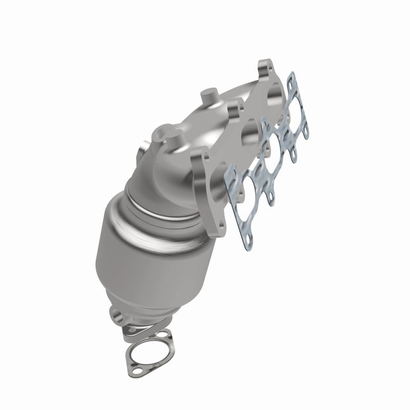 MagnaFlow 452044 carb manifold converter, opposite front three-quarter view of the turntable spin