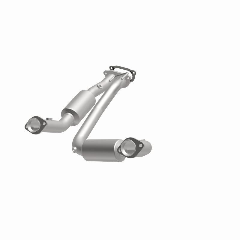 MagnaFlow 5481682 carb direct-fit catalytic converter, opposite front three-quarter view of the turntable spin