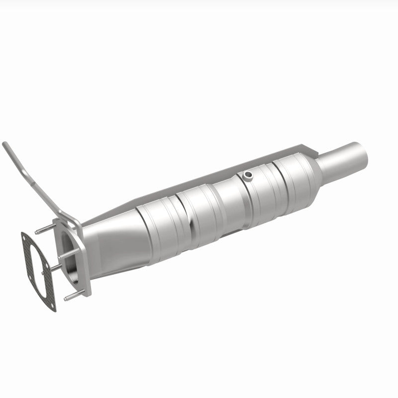 MagnaFlow 280435 oem grade direct-fit catalytic converter, front three-quarter view of the turntable spin