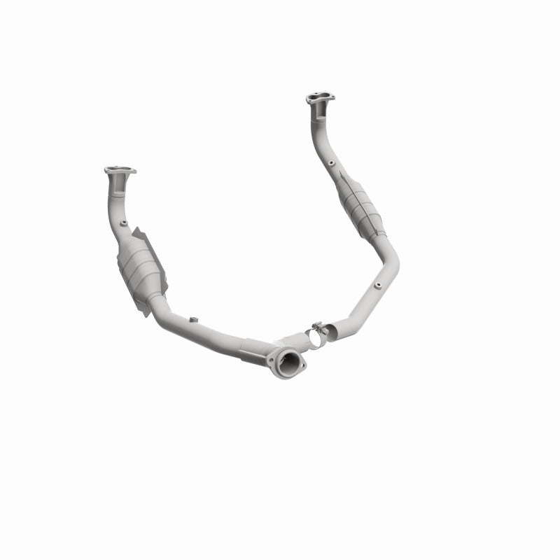 MagnaFlow 93690 hm grade direct-fit catalytic converter, rear three-quarter view of the turntable spin
