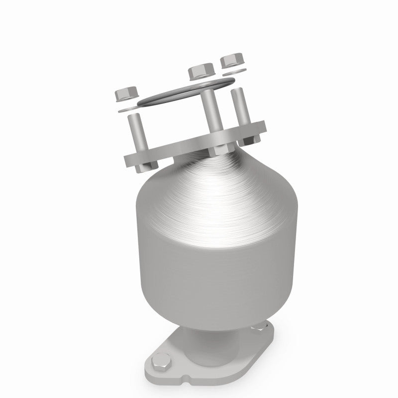 MagnaFlow 52301 oem grade direct-fit catalytic converter, rear three-quarter view of the turntable spin