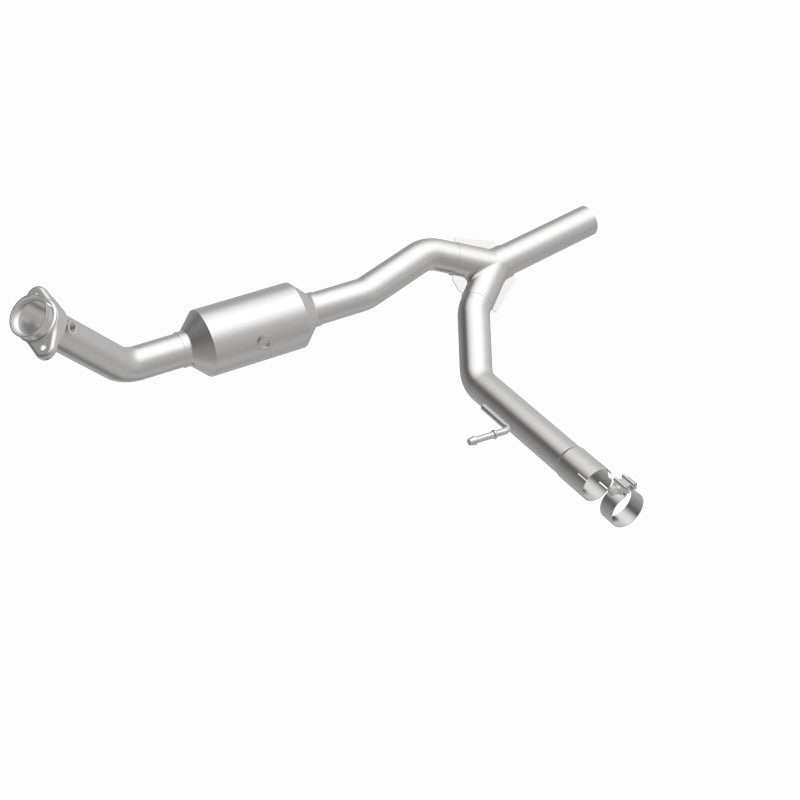 MagnaFlow 49695 oem grade direct-fit catalytic converter, front three-quarter view of the turntable spin