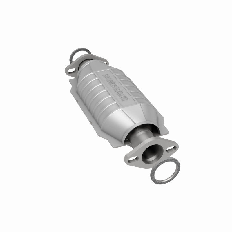 MagnaFlow 23244 hm grade direct-fit catalytic converter, rear three-quarter view of the turntable spin