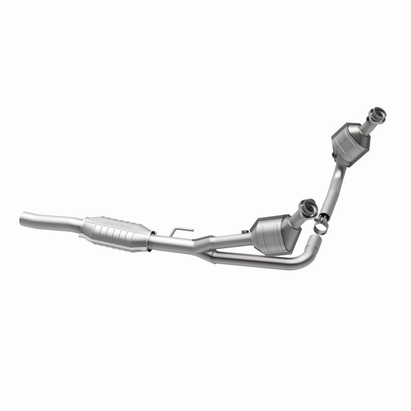 MagnaFlow 93414 hm grade direct-fit catalytic converter, opposite rear three-quarter view of the turntable spin