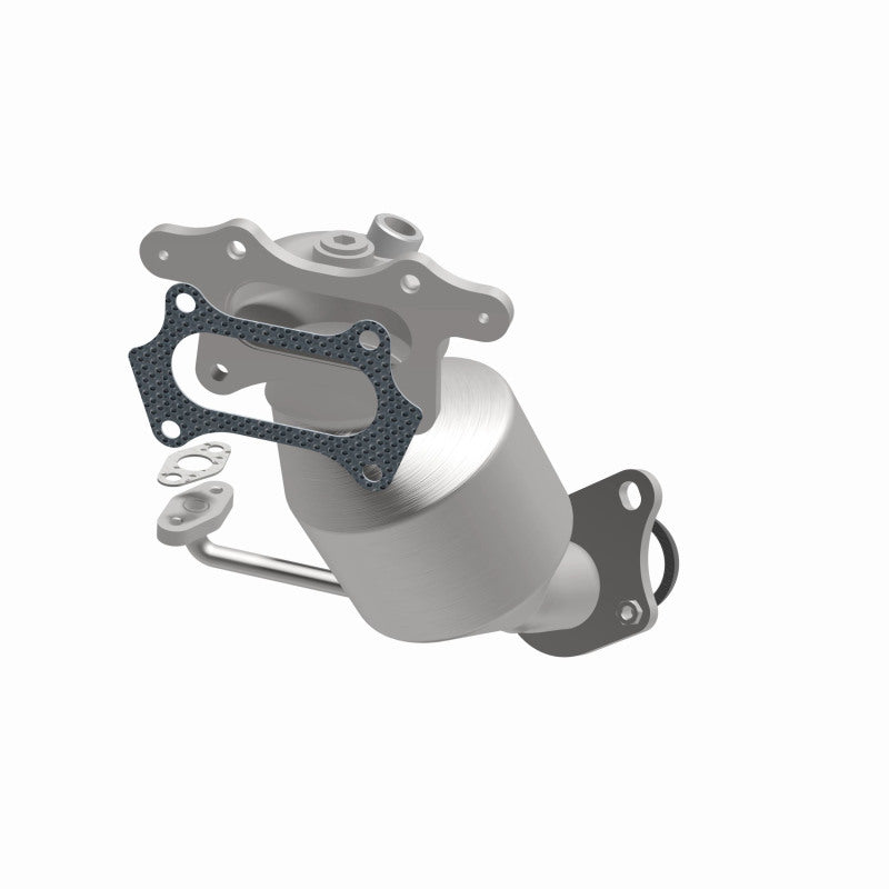 MagnaFlow 52036 oem grade manifold converter, opposite front three-quarter view of the turntable spin