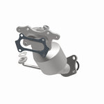 MagnaFlow 52036 oem grade manifold converter, opposite front three-quarter view of the turntable spin