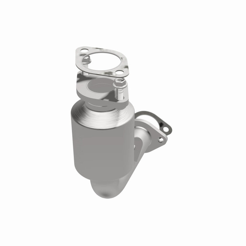 MagnaFlow 5571448 carb direct-fit catalytic converter, opposite front three-quarter view of the turntable spin