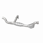 MagnaFlow 458072 carb direct-fit catalytic converter, opposite rear three-quarter view of the turntable spin