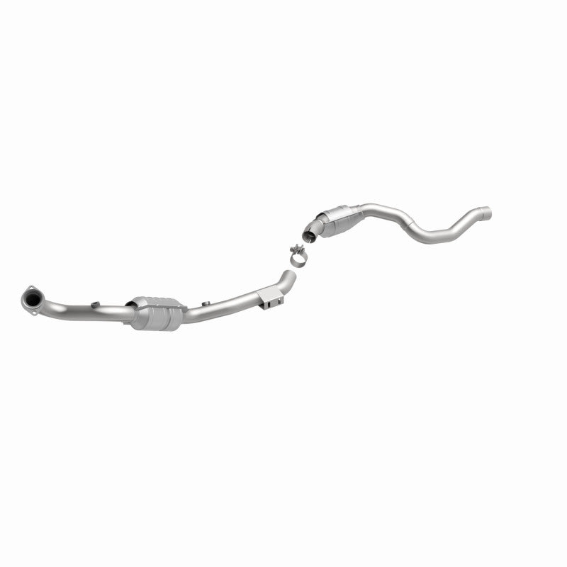 MagnaFlow 447277 carb direct-fit catalytic converter, front three-quarter view of the turntable spin