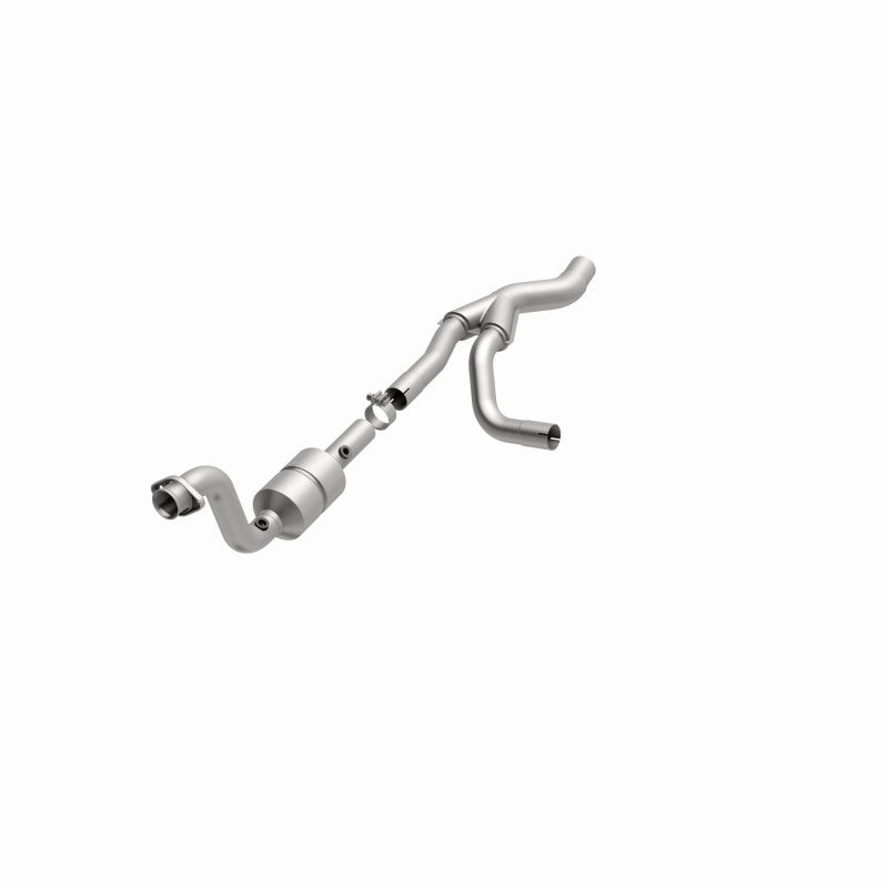 MagnaFlow 93252 hm grade direct-fit catalytic converter, opposite front three-quarter view of the turntable spin
