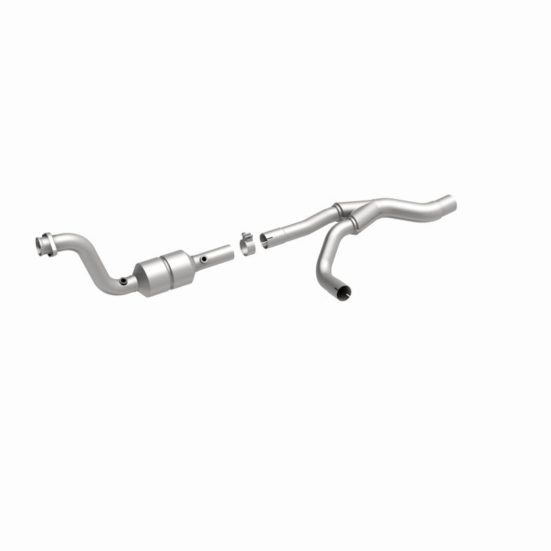 MagnaFlow 93252 hm grade direct-fit catalytic converter, front three-quarter view of the turntable spin