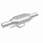 MagnaFlow 95220 hm grade direct-fit catalytic converter, front three-quarter view of the turntable spin
