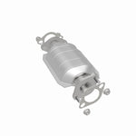 MagnaFlow 457001 carb direct-fit catalytic converter, rear three-quarter view of the turntable spin