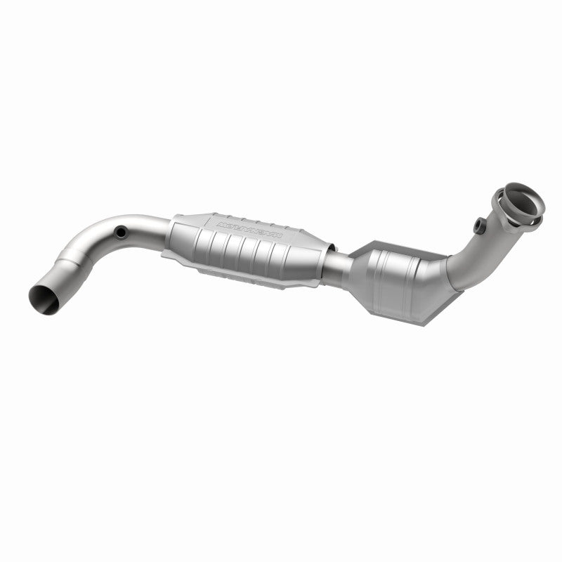 MagnaFlow 93129 hm grade direct-fit catalytic converter, opposite rear three-quarter view of the turntable spin