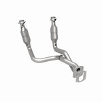 MagnaFlow 49911 oem grade direct-fit catalytic converter, rear three-quarter view of the turntable spin