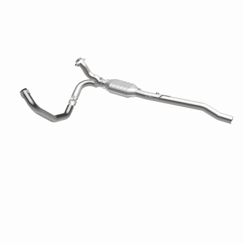 MagnaFlow 93614 hm grade direct-fit catalytic converter, opposite front three-quarter view of the turntable spin
