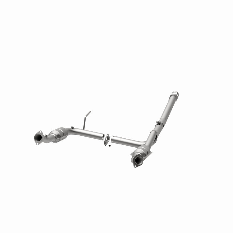MagnaFlow 93111 hm grade direct-fit catalytic converter, opposite rear three-quarter view of the turntable spin