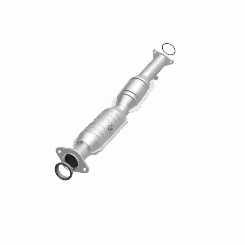 MagnaFlow 23137 hm grade direct-fit catalytic converter, opposite front three-quarter view of the turntable spin