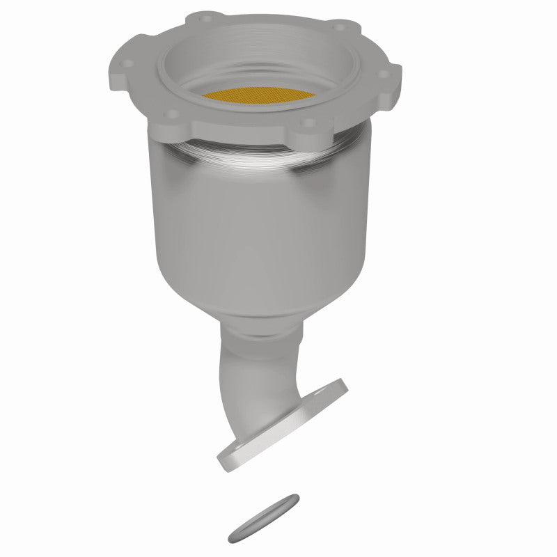 MagnaFlow 49296 oem grade direct-fit catalytic converter, rear three-quarter view of the turntable spin
