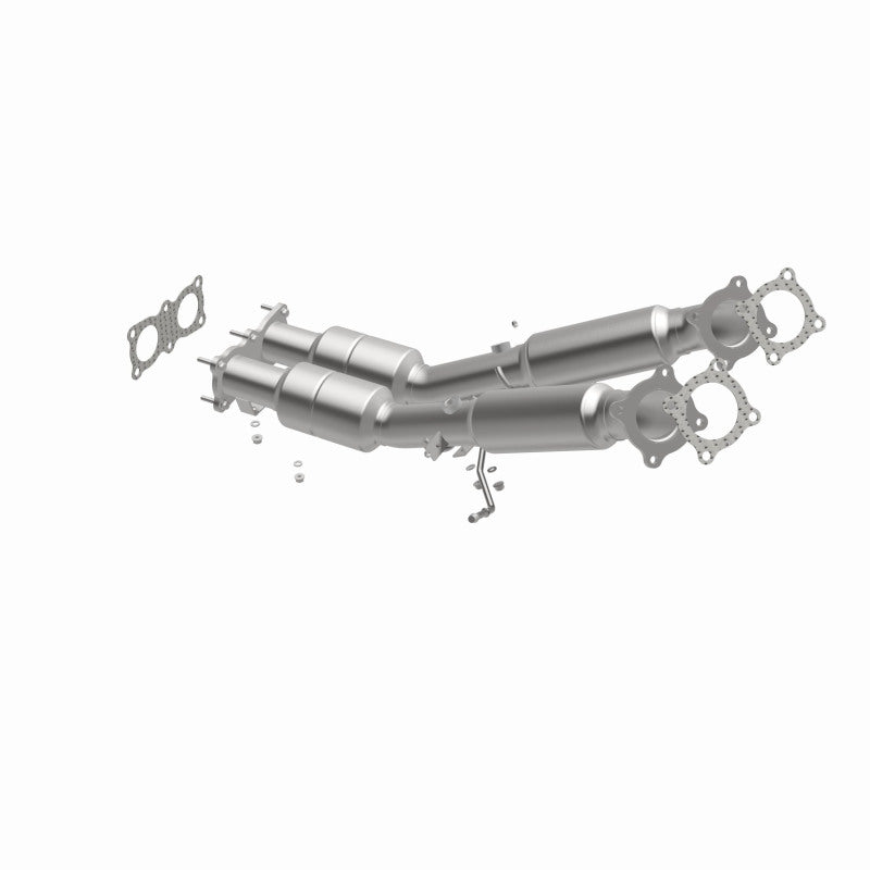 MagnaFlow 52276 oem grade direct-fit catalytic converter, opposite front three-quarter view of the turntable spin