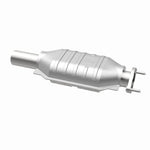 MagnaFlow 457018 carb direct-fit catalytic converter, opposite rear three-quarter view of the turntable spin