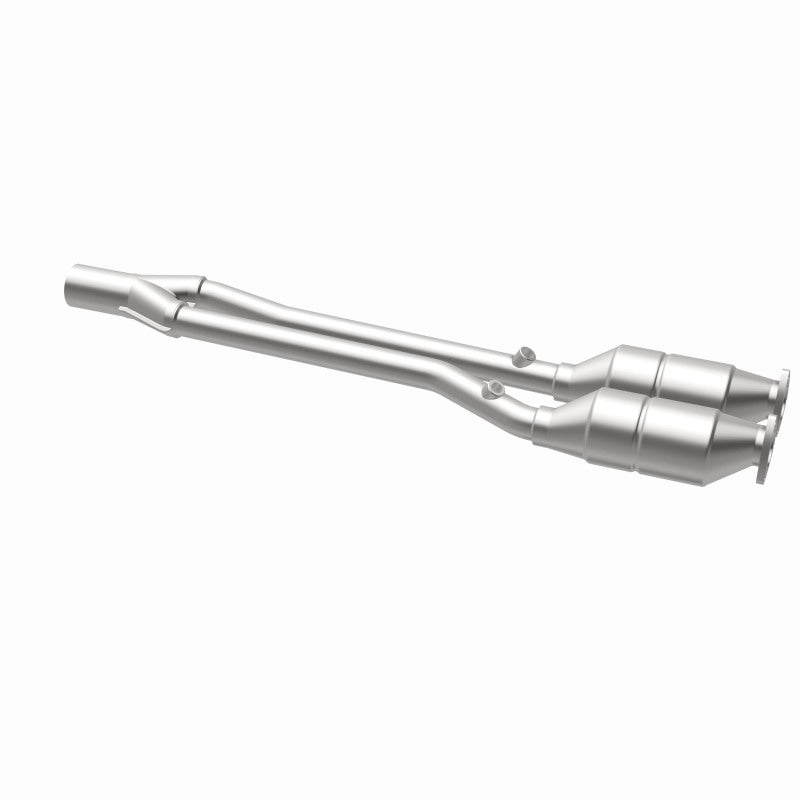 MagnaFlow 24157 hm grade direct-fit catalytic converter, opposite rear three-quarter view of the turntable spin