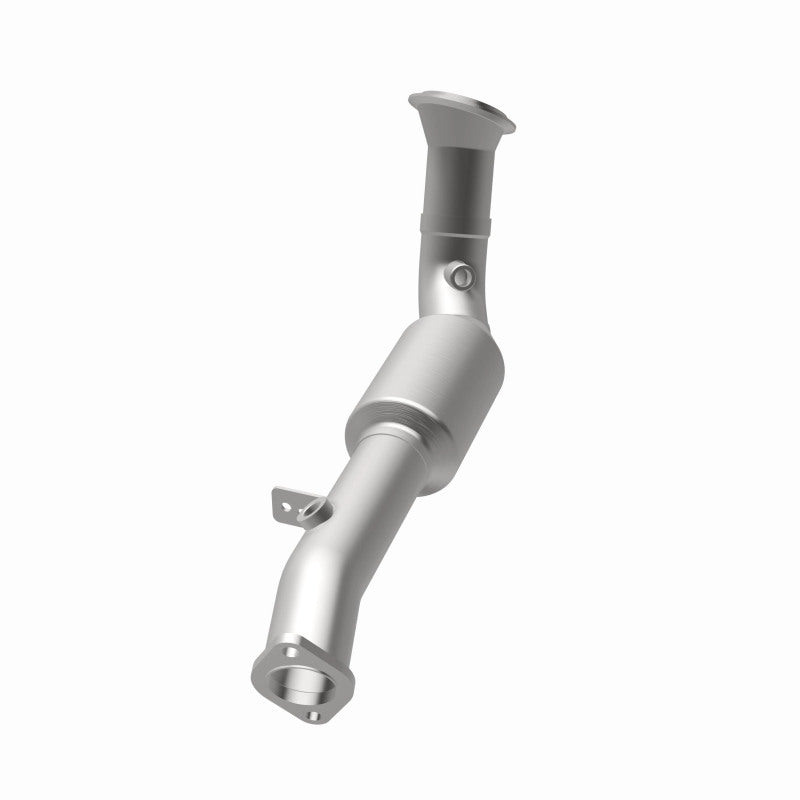 MagnaFlow 5411062 carb direct-fit catalytic converter, opposite rear three-quarter view of the turntable spin