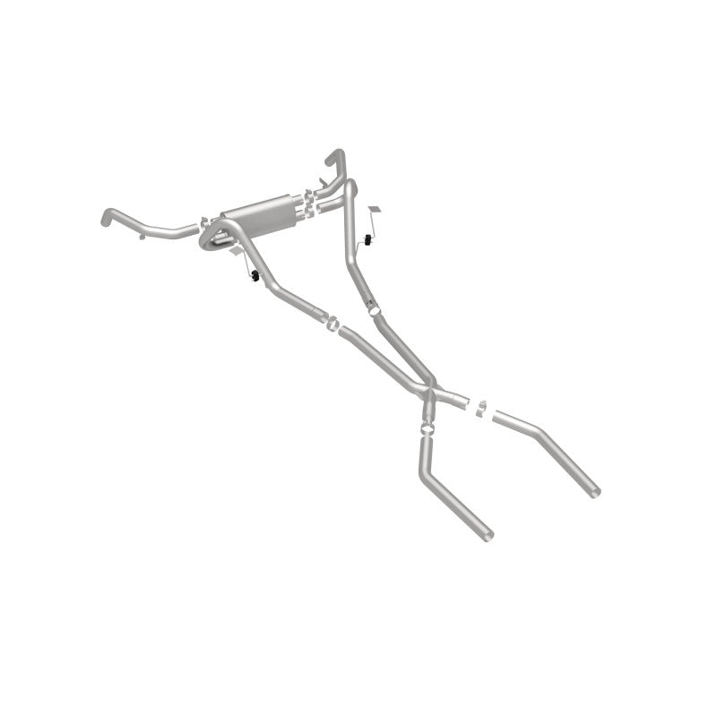 MagnaFlow 15895 street series cat-back exhaust, rear three-quarter view of the turntable spin