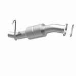 MagnaFlow 4551006 carb direct-fit catalytic converter, opposite rear three-quarter view of the turntable spin