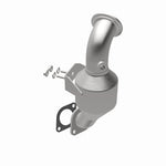 MagnaFlow 5561837 carb direct-fit catalytic converter, opposite rear three-quarter view of the turntable spin