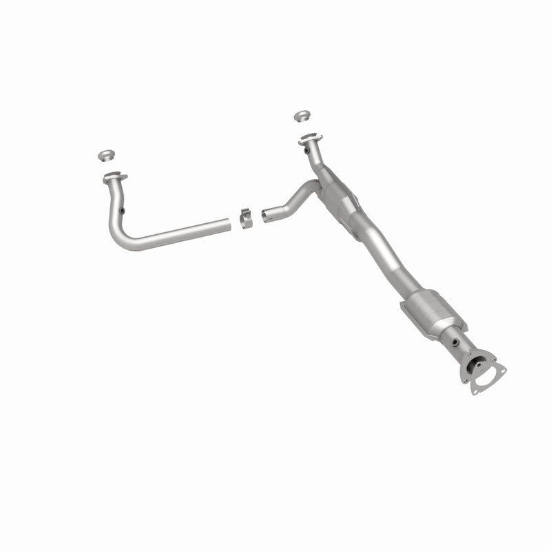 MagnaFlow 447238 carb direct-fit catalytic converter, rear three-quarter view of the turntable spin