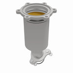 MagnaFlow 452871 carb direct-fit catalytic converter, opposite front three-quarter view of the turntable spin