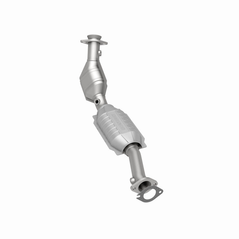MagnaFlow 444022 carb direct-fit catalytic converter, rear three-quarter view of the turntable spin