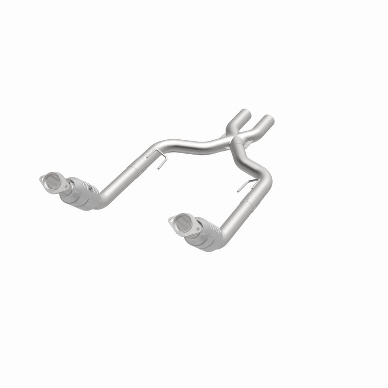 MagnaFlow 15448 epa direct-fit catalytic converter, opposite front three-quarter view of the turntable spin