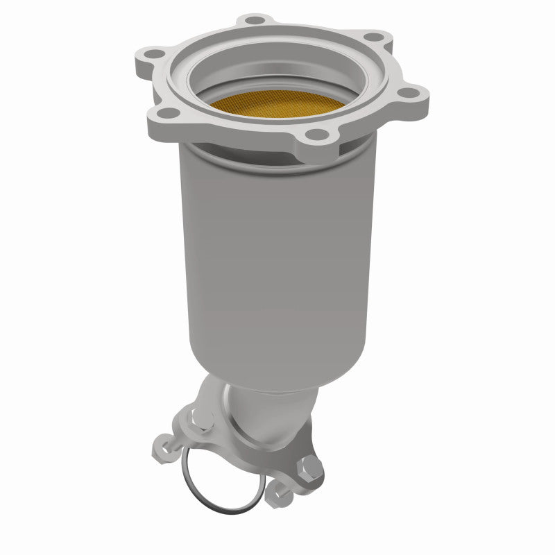 MagnaFlow 452871 carb direct-fit catalytic converter, opposite rear three-quarter view of the turntable spin