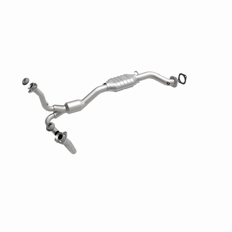 MagnaFlow 49898 oem grade direct-fit catalytic converter, front three-quarter view of the turntable spin