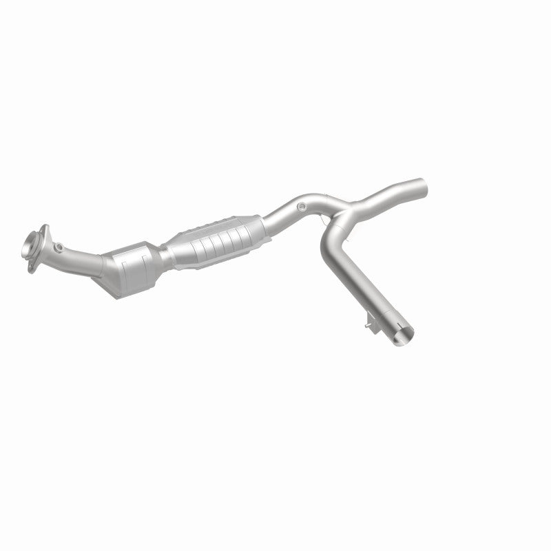 MagnaFlow 93448 hm grade direct-fit catalytic converter, front three-quarter view of the turntable spin