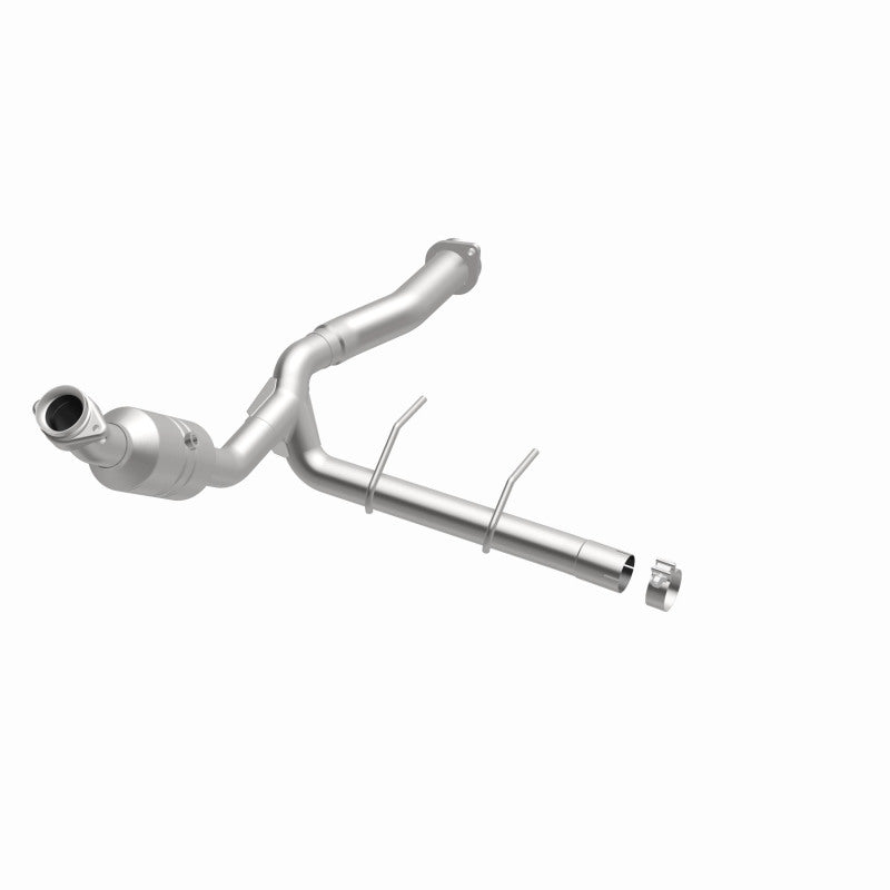 MagnaFlow 5551139 carb direct-fit catalytic converter, opposite front three-quarter view of the turntable spin