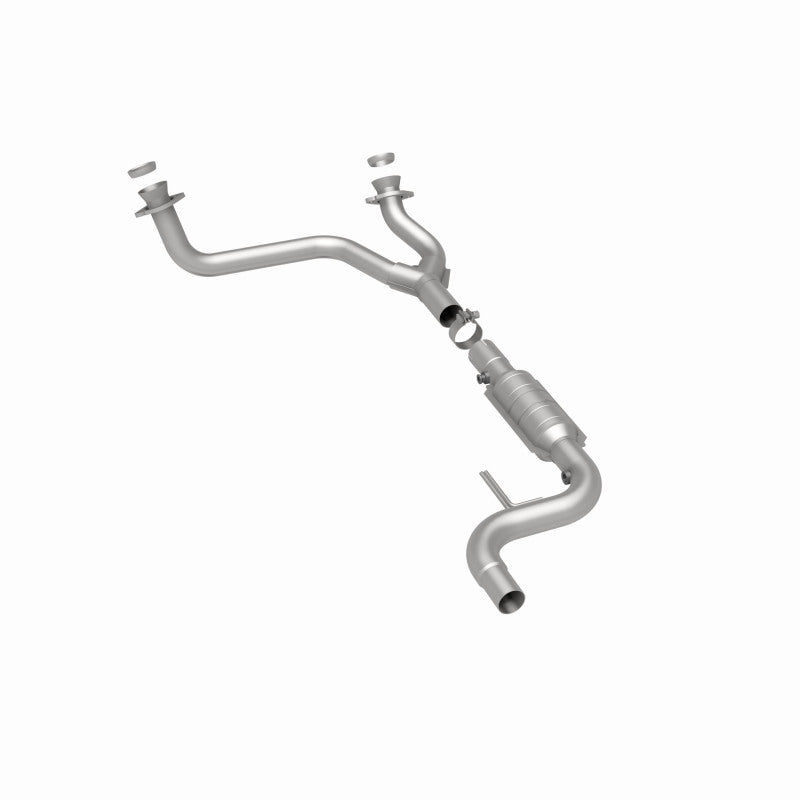 MagnaFlow 93435 hm grade direct-fit catalytic converter, rear three-quarter view of the turntable spin