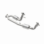MagnaFlow 93450 hm grade direct-fit catalytic converter, opposite rear three-quarter view of the turntable spin