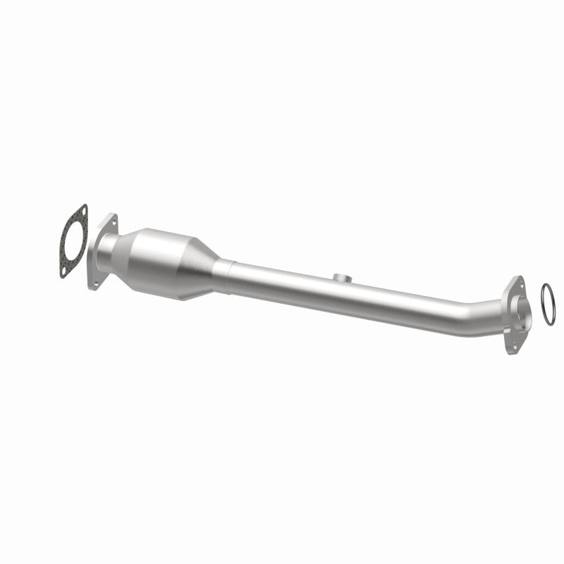 MagnaFlow 5491670 carb direct-fit catalytic converter, opposite rear three-quarter view of the turntable spin