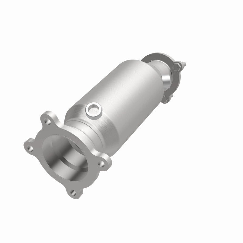 MagnaFlow 5561292 carb direct-fit catalytic converter, opposite front three-quarter view of the turntable spin