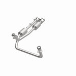 MagnaFlow 4451453 carb direct-fit catalytic converter, opposite front three-quarter view of the turntable spin