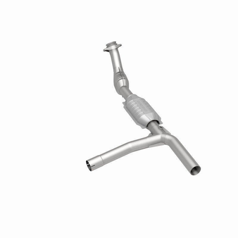 MagnaFlow 93391 hm grade direct-fit catalytic converter, rear three-quarter view of the turntable spin
