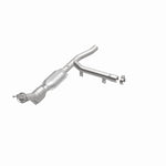 MagnaFlow 23317 hm grade direct-fit catalytic converter, opposite front three-quarter view of the turntable spin