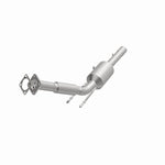 MagnaFlow 5561990 carb direct-fit catalytic converter, opposite front three-quarter view of the turntable spin